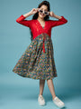Floral Printed A-Line Cotton Midi Dress (IW-LUREXJAAL)