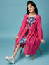 Girls Floral Printed Midi Cotton Dress With Schiffli Tie-Up Shrug (IW-MAGENTACAPE)