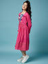 Girls Floral Printed Midi Cotton Dress With Schiffli Tie-Up Shrug (IW-MAGENTACAPE)