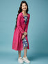 Girls Floral Printed Midi Cotton Dress With Schiffli Tie-Up Shrug (IW-MAGENTACAPE)