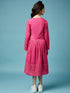 Girls Floral Printed Midi Cotton Dress With Schiffli Tie-Up Shrug (IW-MAGENTACAPE)