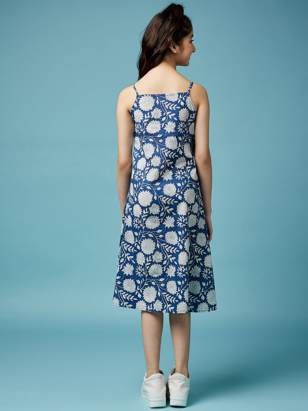 Girls Floral Printed Midi Cotton Dress With Schiffli Tie-Up Shrug (IW-MAGENTACAPE)