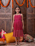 Girls Floral Printed Georgette Fit Flare Midi Ethnic Dress (IW-MAGENTACRINKLED)
