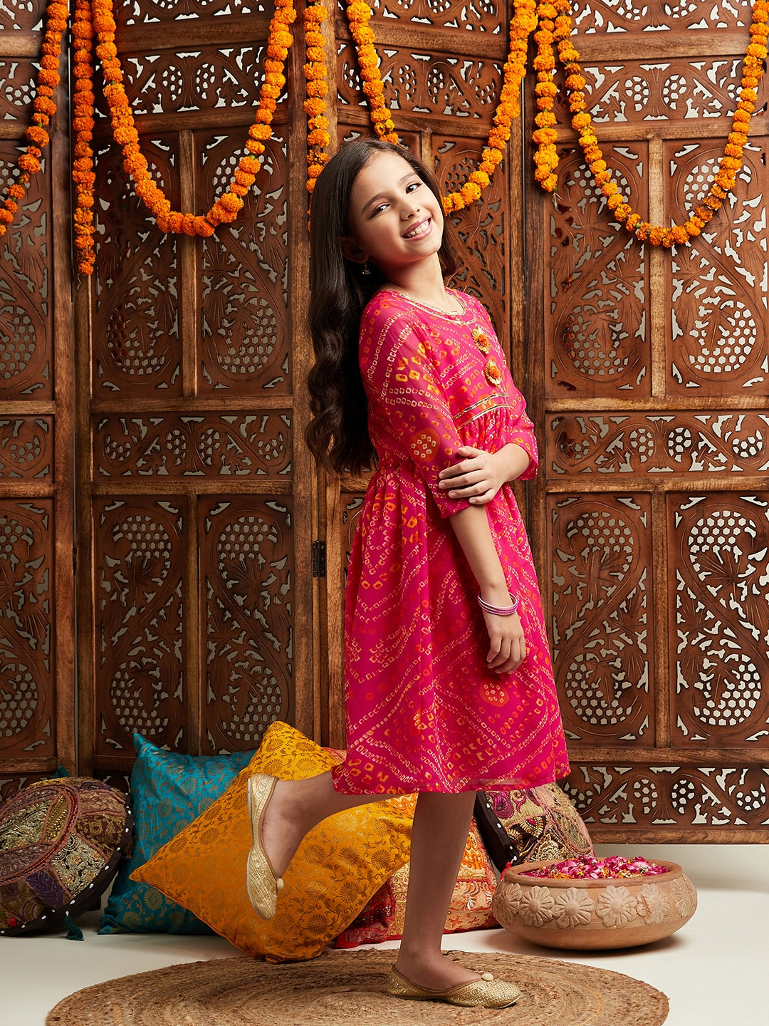 Pspeaches Girls Printed Fit & Flare Georgette Ethnic Dress (IW-MAGENTAGGT)