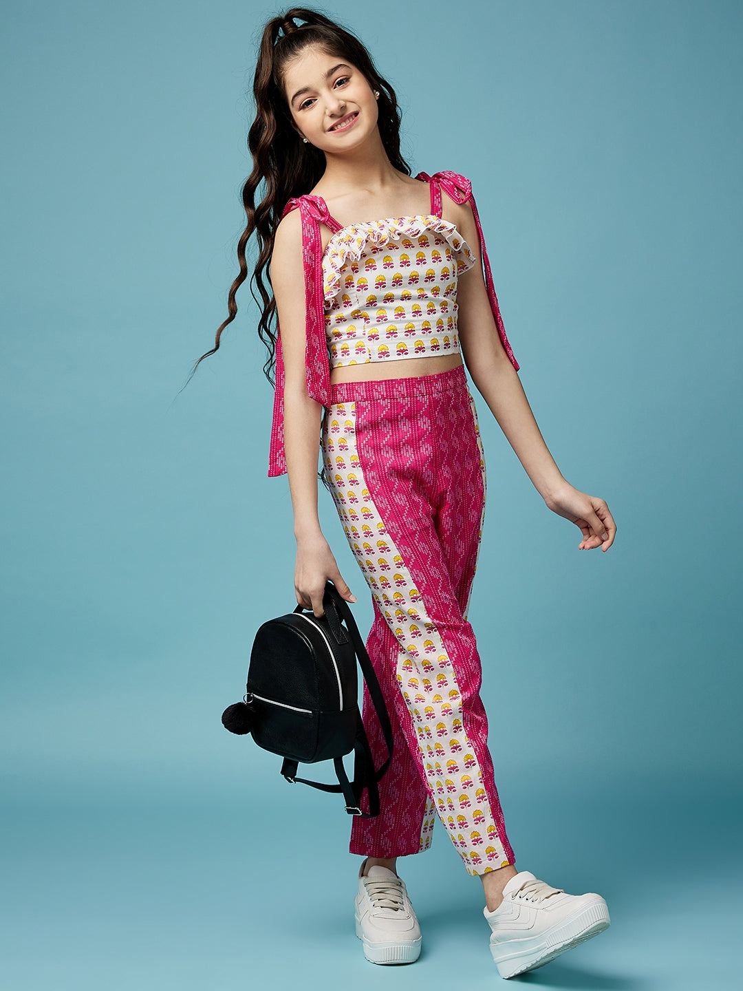 Girls Floral Printed Pure Cotton Top with Trousers (IW-MAGENTAIKKAT)