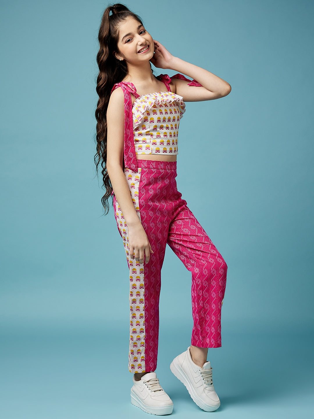 Girls Floral Printed Pure Cotton Top with Trousers (IW-MAGENTAIKKAT)