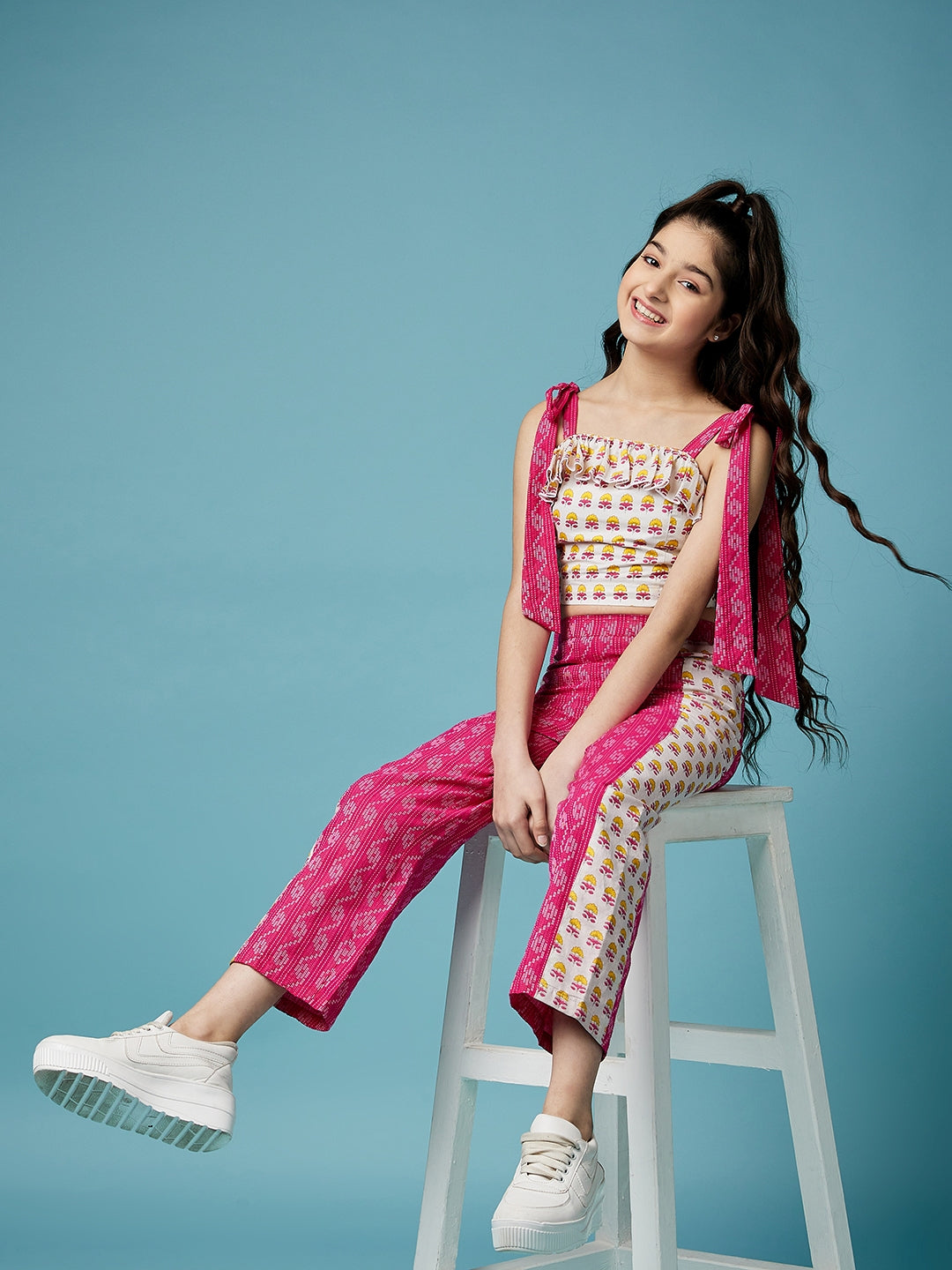 Girls Floral Printed Pure Cotton Top with Trousers (IW-MAGENTAIKKAT)
