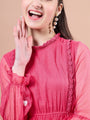 Girls Round Neck Puff Sleeves Fit & Flare Midi Length Cotton fabric Dress (IW-MAGENTAKOTAEMB)