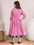 Magenta & blue geometric printed print fit & flare dress Printed Cotton Round neck Midi Dress (IW-MAGZIGZAG)
