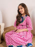 Magenta & blue geometric printed print fit & flare dress Printed Cotton Round neck Midi Dress (IW-MAGZIGZAG)