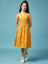 Girls Printed Cotton A-Line Midi Dress (IW-MUSTARDDOBBY)