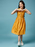 Girls Printed Cotton A-Line Midi Dress (IW-MUSTARDDOBBY)