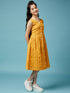 Girls Printed Cotton A-Line Midi Dress (IW-MUSTARDDOBBY)