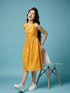 Girls Printed Cotton A-Line Midi Dress (IW-MUSTARDDOBBY)