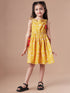 Girls Floral Printed Fit & Flare Cotton Dress (IW-MUSTARDOFFWHITE)
