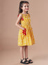 Girls Floral Printed Fit & Flare Cotton Dress (IW-MUSTARDOFFWHITE)