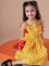 Girls Floral Printed Fit & Flare Cotton Dress (IW-MUSTARDOFFWHITE)