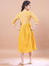 Girls Yellow ethnic motifs print Cotton a-line dress V-Neck Three-quarter sleeves Midi Dress (IW-MUSTARDSTRIPEYOKE)