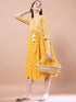 Girls Yellow ethnic motifs print Cotton a-line dress V-Neck Three-quarter sleeves Midi Dress (IW-MUSTARDSTRIPEYOKE)