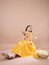 Girls Yellow ethnic motifs print Cotton a-line dress V-Neck Three-quarter sleeves Midi Dress (IW-MUSTARDSTRIPEYOKE)