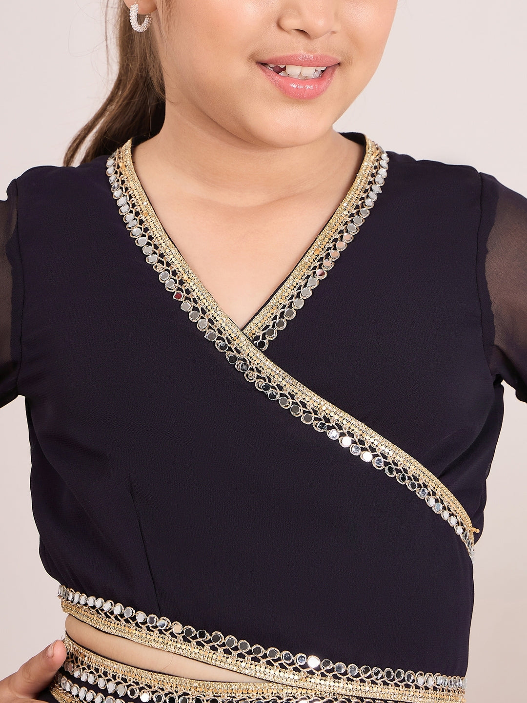 Girls V-Neck Top with Palazzos (IW-NAVYGGTCORD)