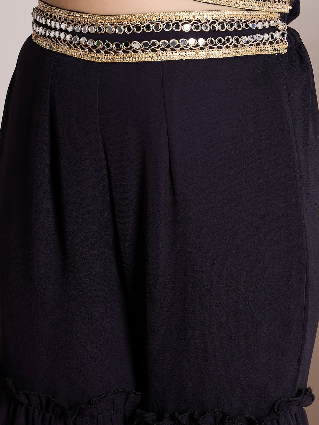 Girls V-Neck Top with Palazzos (IW-NAVYGGTCORD)