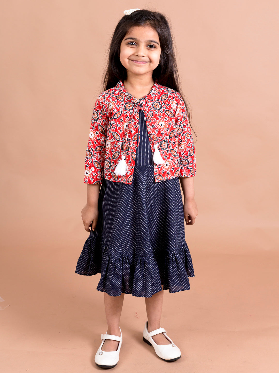 Navy Blue Ethnic Motifs Cotton Dress (IW-Navyikkat)