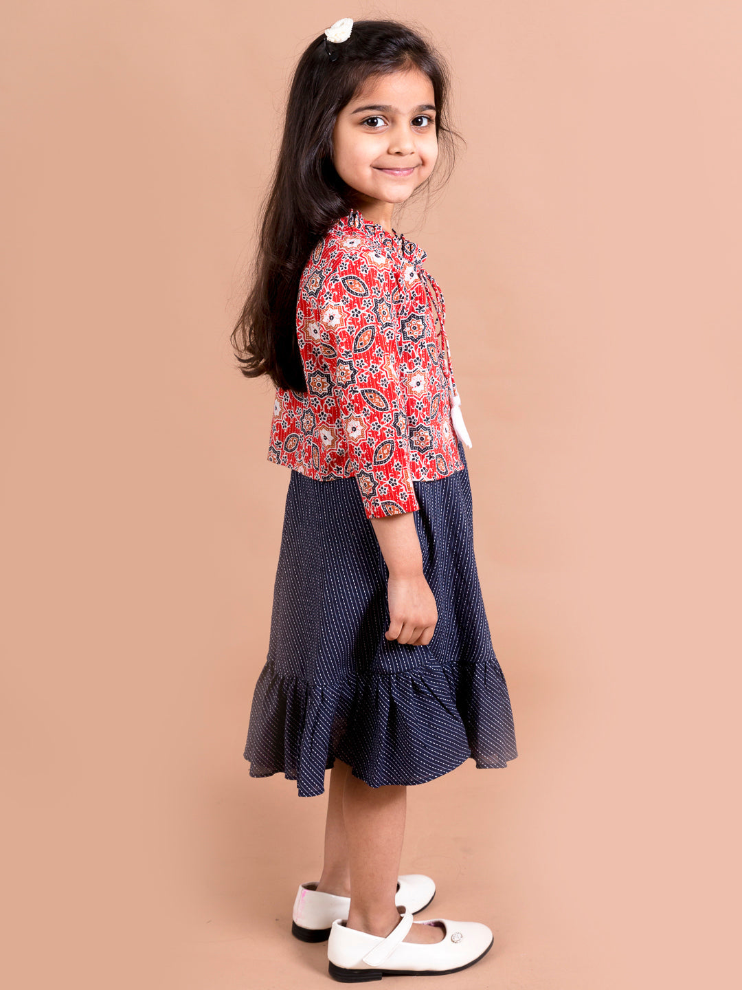 Navy Blue Ethnic Motifs Cotton Dress (IW-Navyikkat)