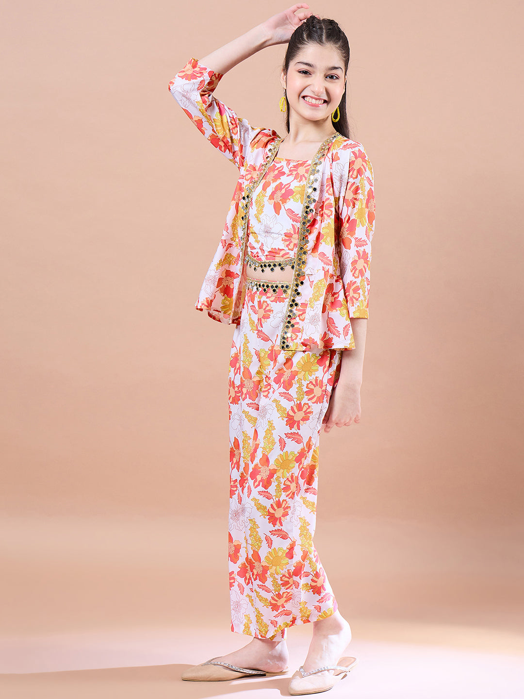 Girls Printed Top with Pyjamas (IW-OFFWHITECORD)