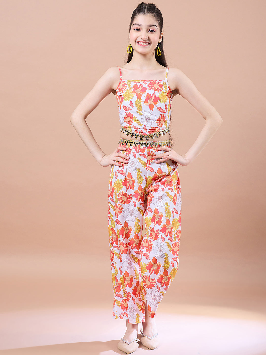 Girls Printed Top with Pyjamas (IW-OFFWHITECORD)