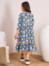 Girls Orange,blue & white floral print fit & flare Round neck Sleeveless Cotton Midi Dress (IW-ORANGEBOOTICAPE)