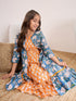 Girls Orange,blue & white floral print fit & flare Round neck Sleeveless Cotton Midi Dress (IW-ORANGEBOOTICAPE)