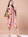 Girls Peach-coloured floral print empire dress Round neck Bell Sleeve Empire Midi Dress (IW-PEACHBLUEFLORAL)