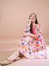 Girls Peach-coloured floral print empire dress Round neck Bell Sleeve Empire Midi Dress (IW-PEACHBLUEFLORAL)