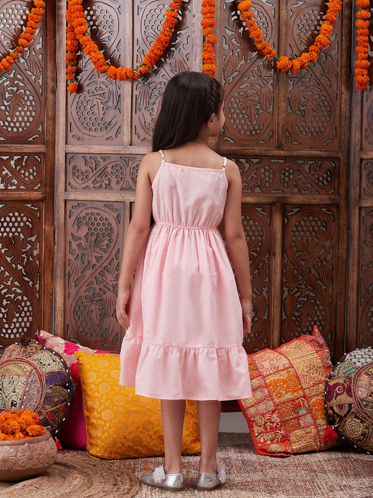 Pspeaches Girls Shoulder Straps Cotton Ethnic Dress With Printed Jacket (IW-PEACHCAPE)