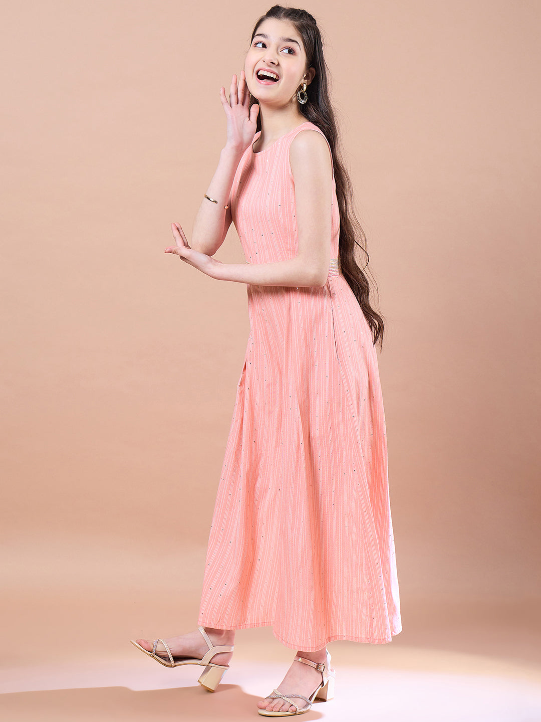 Girls Striped Basic Jumpsuit with Embellished (IW-PEACHJUMPSUIT)