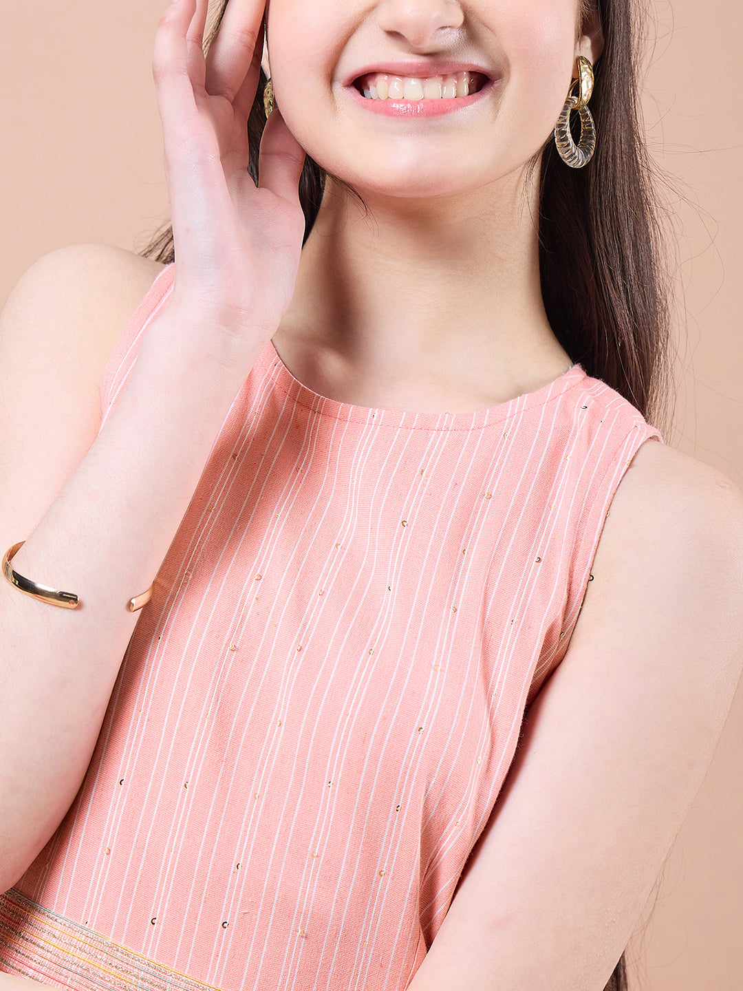 Girls Striped Basic Jumpsuit with Embellished (IW-PEACHJUMPSUIT)