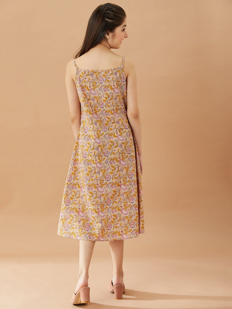 Girls Floral Printed Cotton A-Line Midi Dress (IW-PINKCROCHET)