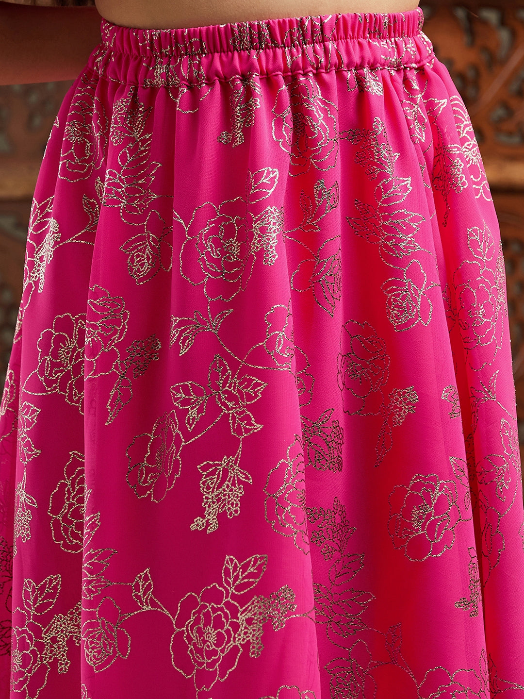 Pspeaches One Shoulder Floral Printed Top With Skirt & Waist Belt (IW-PINKFOILGGT)