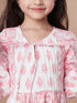 Girls Tiered Floral Print Tie-Up Neck A-Line Midi Cotton Dress (IW-PINKOFFWHITE)