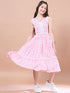 Pink floral print fit & flare Cotton Sleeveless V-neck Midi Dress (IW-PINKWHITEPRINT)