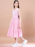 Pink floral print fit & flare Cotton Sleeveless V-neck Midi Dress (IW-PINKWHITEPRINT)