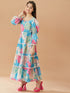 Girls Floral Printed Fit And Flare Tiered Cotton Maxi Dress (IW-PRINCESSBLUE)