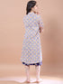 Girls Purple geometric print a-line dress Cotton Round Neck Midi Dress with Shrug (IW-PURPLECIRCLE)