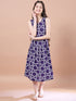 Girls Purple geometric print a-line dress Cotton Round Neck Midi Dress with Shrug (IW-PURPLECIRCLE)