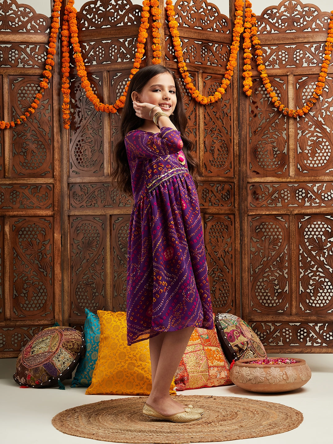 Pspeaches Girls Printed Fit & Flare Georgette Ethnic Dress (IW-PURPLEGGT)