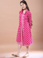 Girls Ethnic Motifs Print A-Line Cotton Mandarin collar Three-quarter sleeves Midi Dress (IW-RANIBOOTI)