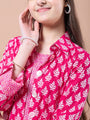 Girls Ethnic Motifs Print A-Line Cotton Mandarin collar Three-quarter sleeves Midi Dress (IW-RANIBOOTI)