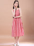 Girls Blue Ethnic Motifs Print Cotton Round Neck Three-quarter sleeves A-Line Midi Dress With Shrug (IW-REDBLUESTRIPE)