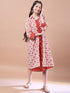 Girls Red floral print A-Line Cotton dress Round Neck Three-quarter sleeves Midi Dress (IW-REDIKKAT)